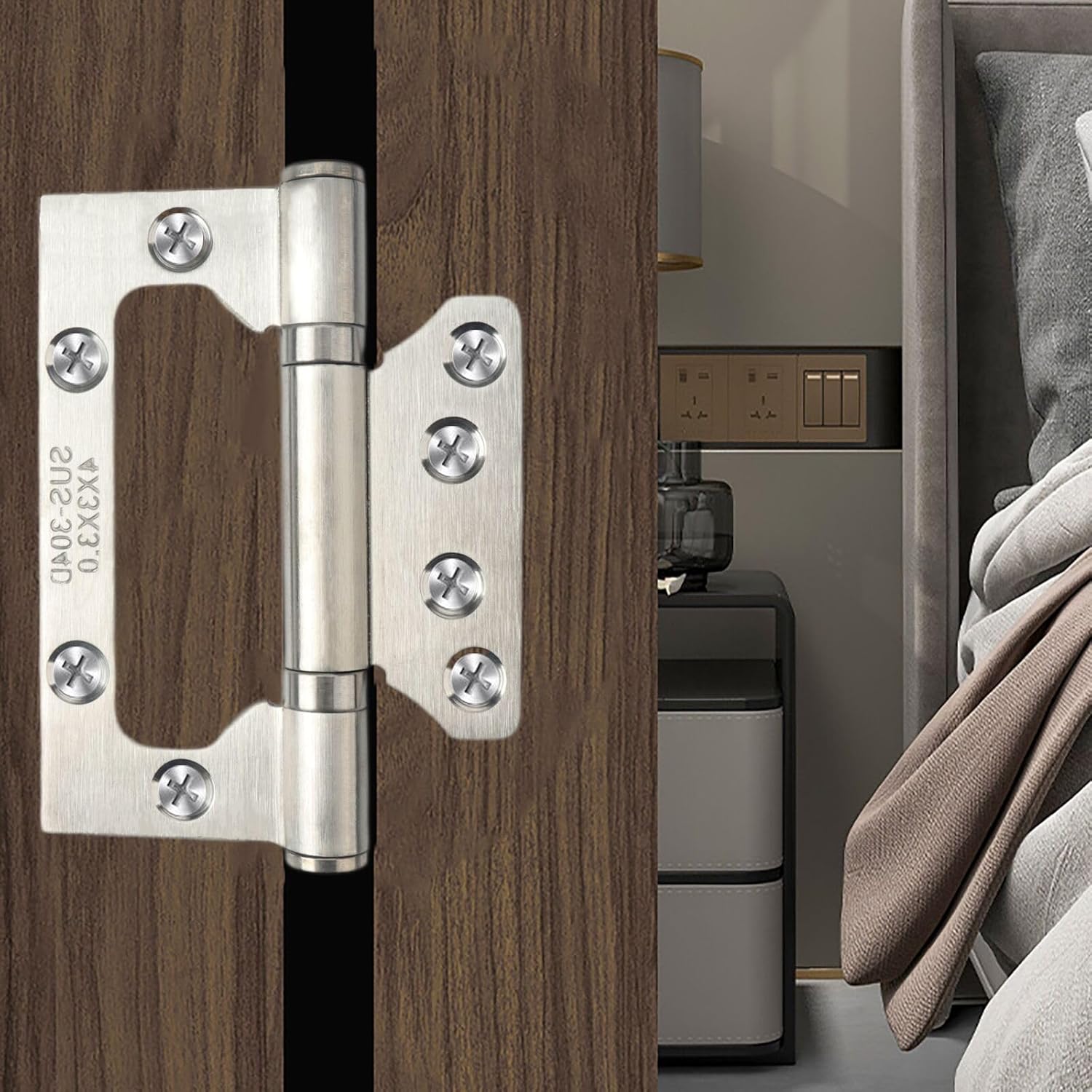 6 Pcs Stainless Steel Flush Mount Hinges, Heavy Duty Ball Bearing Door Hinges, Smooth and Silent Movement, for Home Cabinet Doors, Interior Door Hinges (Silver)