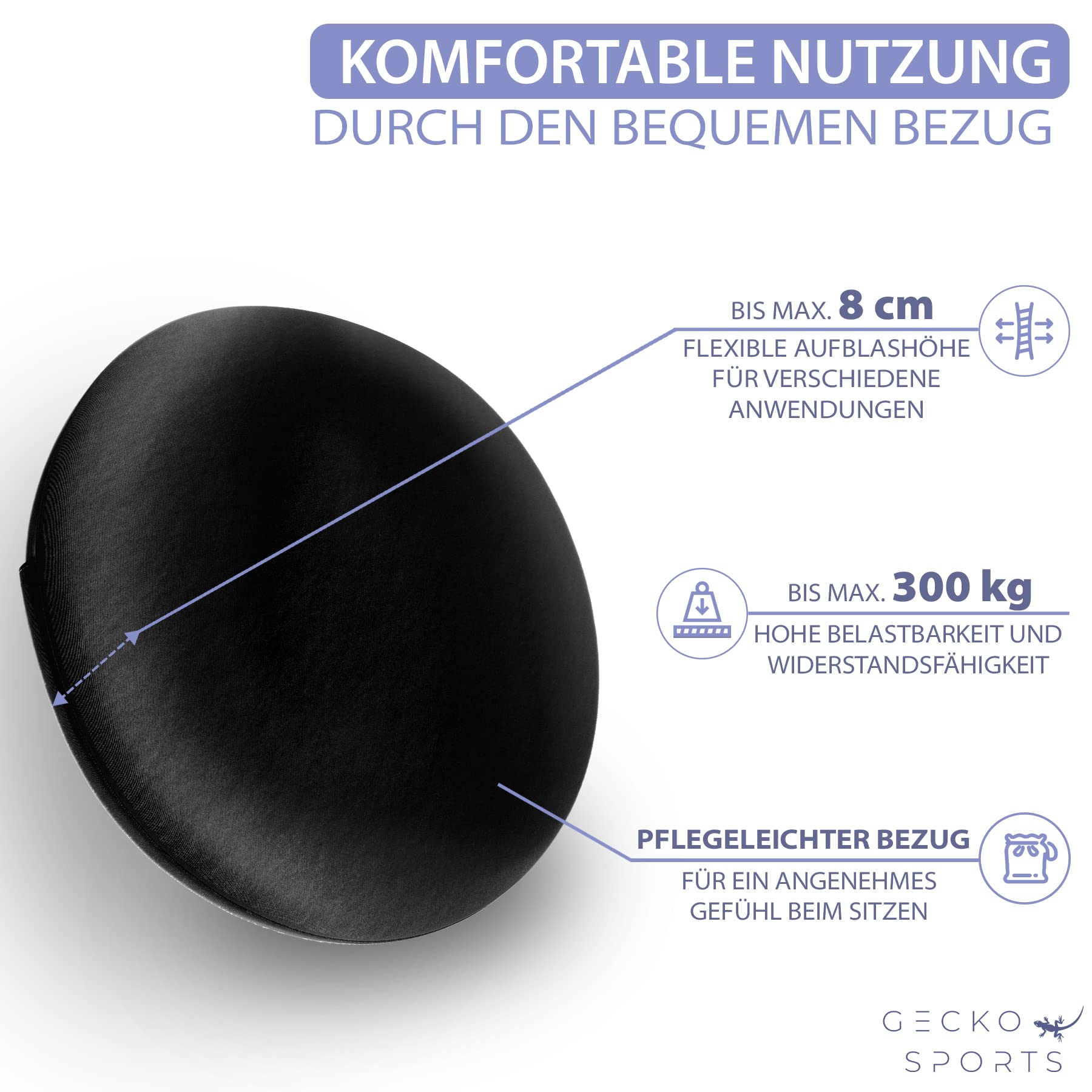 Balancekissen mit und ohne Bezug 33 cm schwarz – weiches Ballsitzkissen inkl. Pumpe, Turnbeutel & eBook – Premium Sitzkissen für Büro & Fitness – ergonomisches Luftkissen