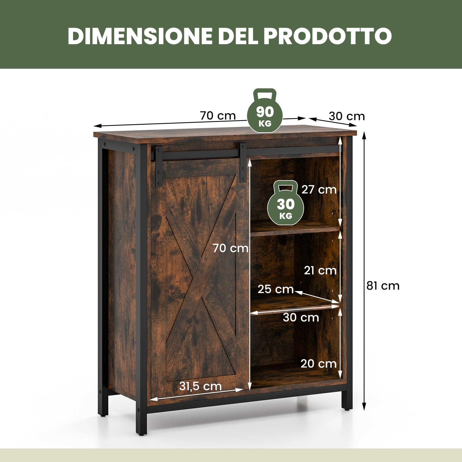 RELAX4LIFE Credenza a Buffet con Anta Scorrevole, Mobile da Cucina con 4 Ripiani Regolabili, Kit Anti-ribaltamento, Mobile Bar in Stile Rustico per Soggiorno, Sala da Pranzo e Ingresso