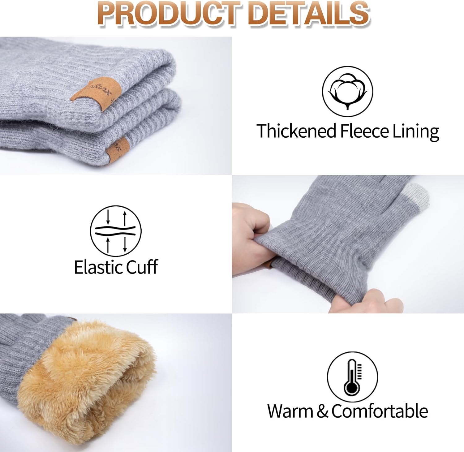 GoxRunx Winter Gloves for Women,Touchscreen Elastic Cuff Warm Knit Womens Gloves With Soft Thick Fleece Lining - Image 4
