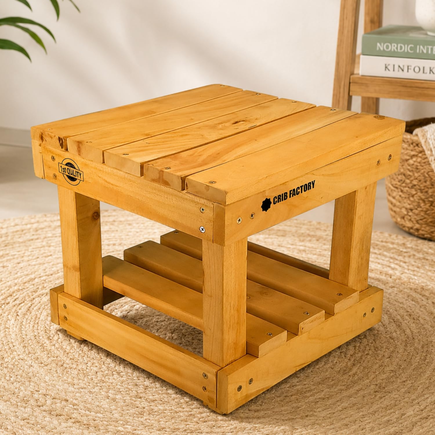 DRUVANAM Pallet Model Wooden Stool, Natural Finish, Small Coffee Table & Stool, 30 cm Height, Multipurpose Pallet Stool for Home, Balcony, Garden & Kids-image-36
