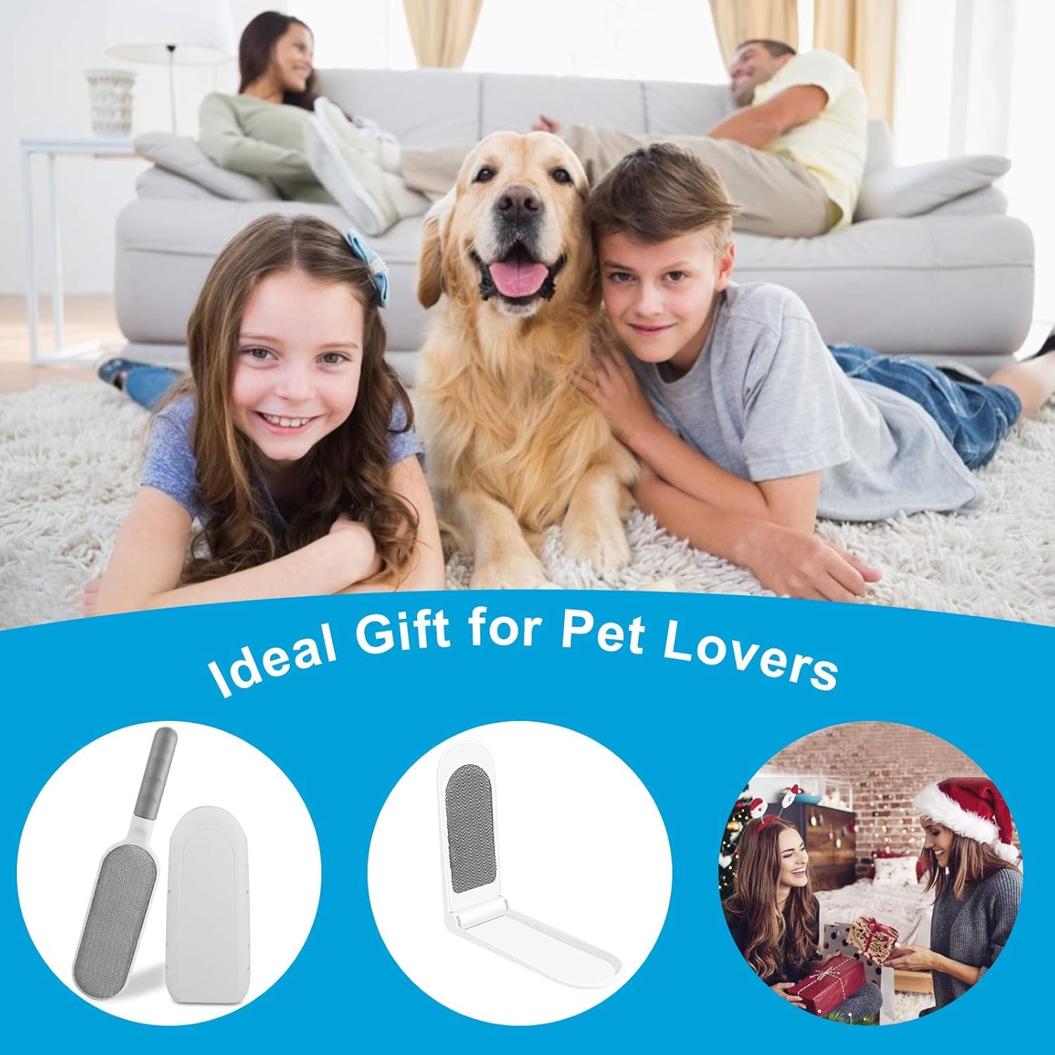 Pet Hair Remover, Portable Reusable Dog Cat Hair Removal Tool with Double Sided Absorb, Ergonomic Handle, Travel Size Self-Cleaning Brush Lint Fur Remover for Short & Long Hair, Furniture, Car, Couch