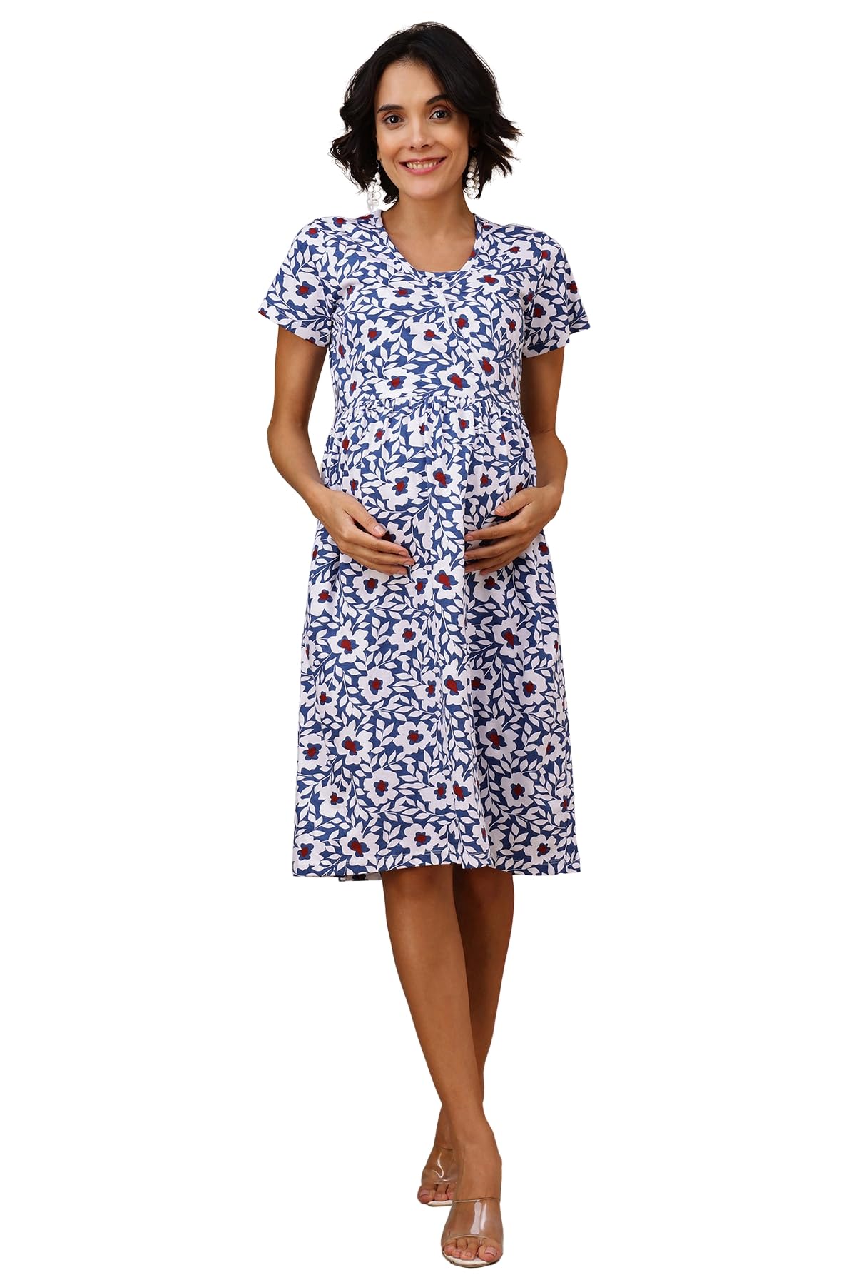Maternity Cotton Zipless Feeding Dress for Women | 95% Cotton 5% Elastane | Maternity Dresses for Women Cotton | Pregnancy Dresses | Maternity Wear | Nursing Dresses-image-48