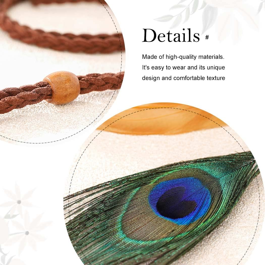 Zoestar Boho Peacock Feather Headband Vintage Indian Headpiece Beaded Hippie Head Chain Bridal Festival Hair Jewelry Tribal Hair Accessories for Women - Image 5
