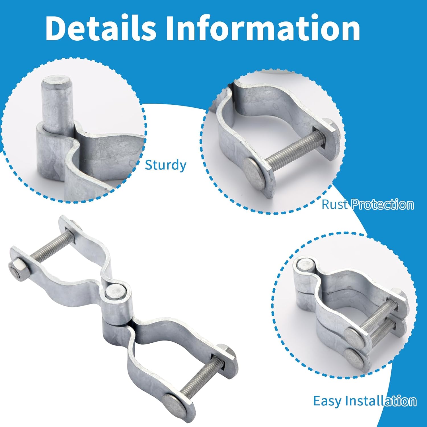 Amoskey Chain Link Fence Gate Hinges, Chain Link Fence Parts, Heavy Duty gate Hinges, gate hings for Metal Gates, 2pack (Silver, 1-3/8 * 1-3/8)
