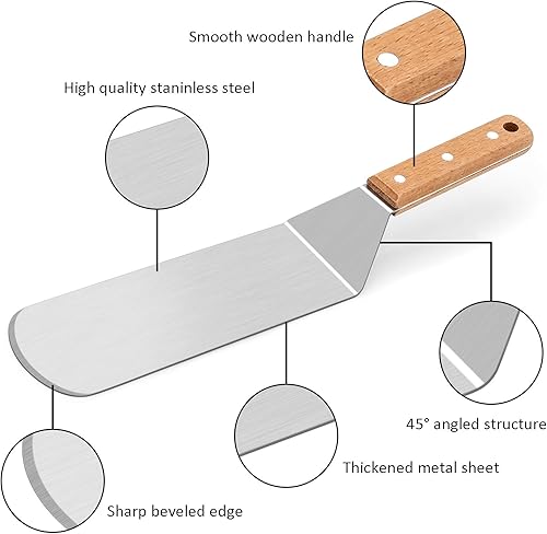Miniatura 3 de HaSteeL - Juego de espátulas de metal, espátula de acero inoxidable con mango de madera, resistente y larga para panqueques, girador de hamburguesas