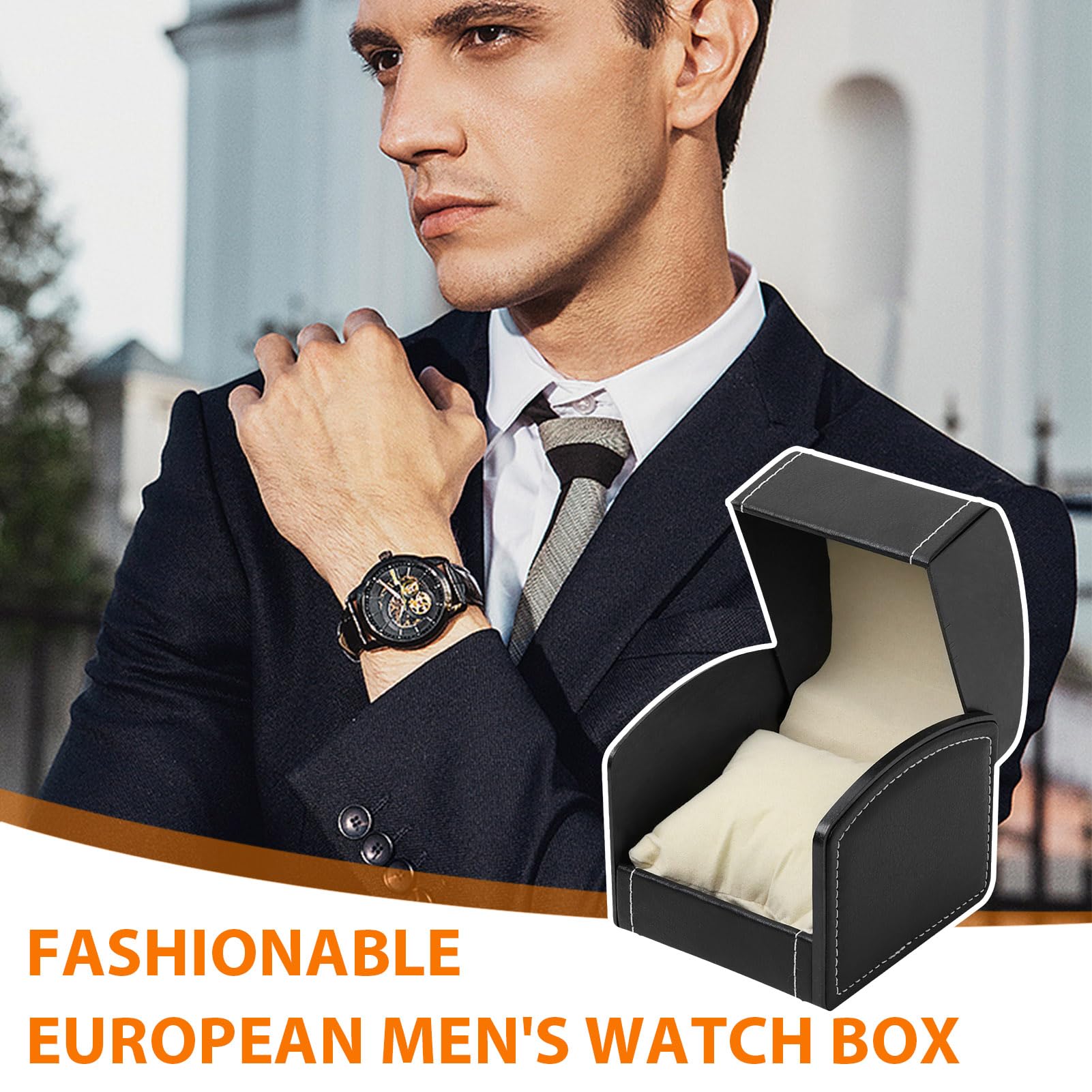 Caja de Relojes, Estuche de Relojes Una Sola Ranura con Almohadillas Extraíbles, Organizador Cuadrado para Relojes, Negro