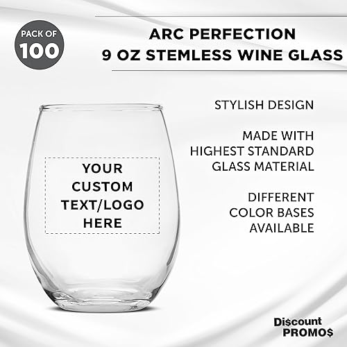 Miniatura 3 de Juego de 100 copas de vino personalizadas sin tallo, 9 onzas, paquete personalizado a granel, ideal para recuerdos de boda, decoraciones de