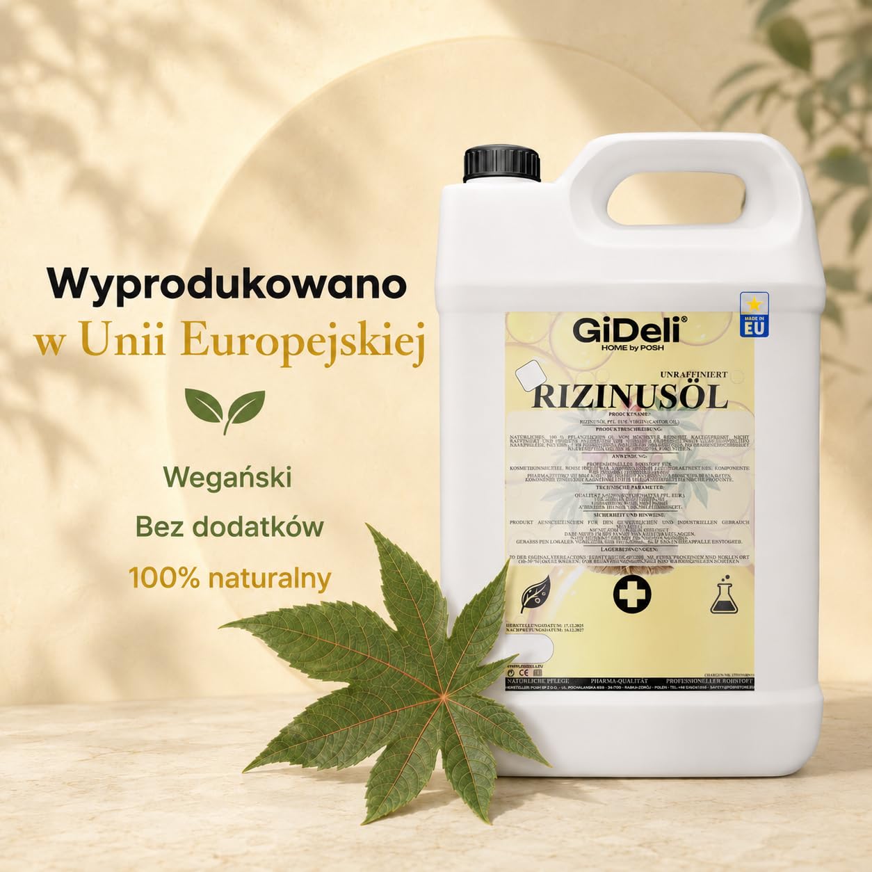 GiDeli Olej rycynowy tłoczony na zimno 2 x 5 l – czysty olej rycynowy w Ph. Eur. Jakość do włosów, rzęs i skóry – nierafinowany olejek pielęgnacyjny jako baza do kosmetyków naturalnych DIY – nie