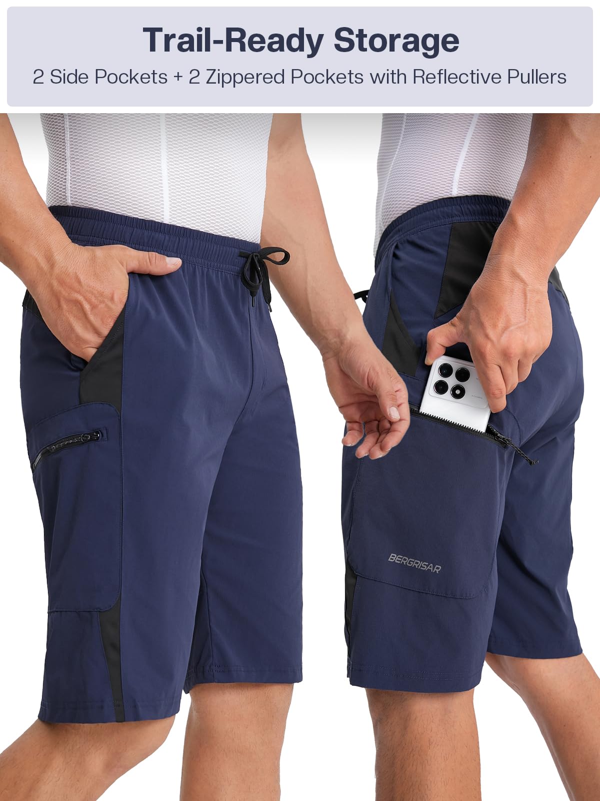 BERGRISAR Pantaloncini da mountain bike da uomo, vestibilità ampia, pantaloncini da ciclismo, 4 tasche