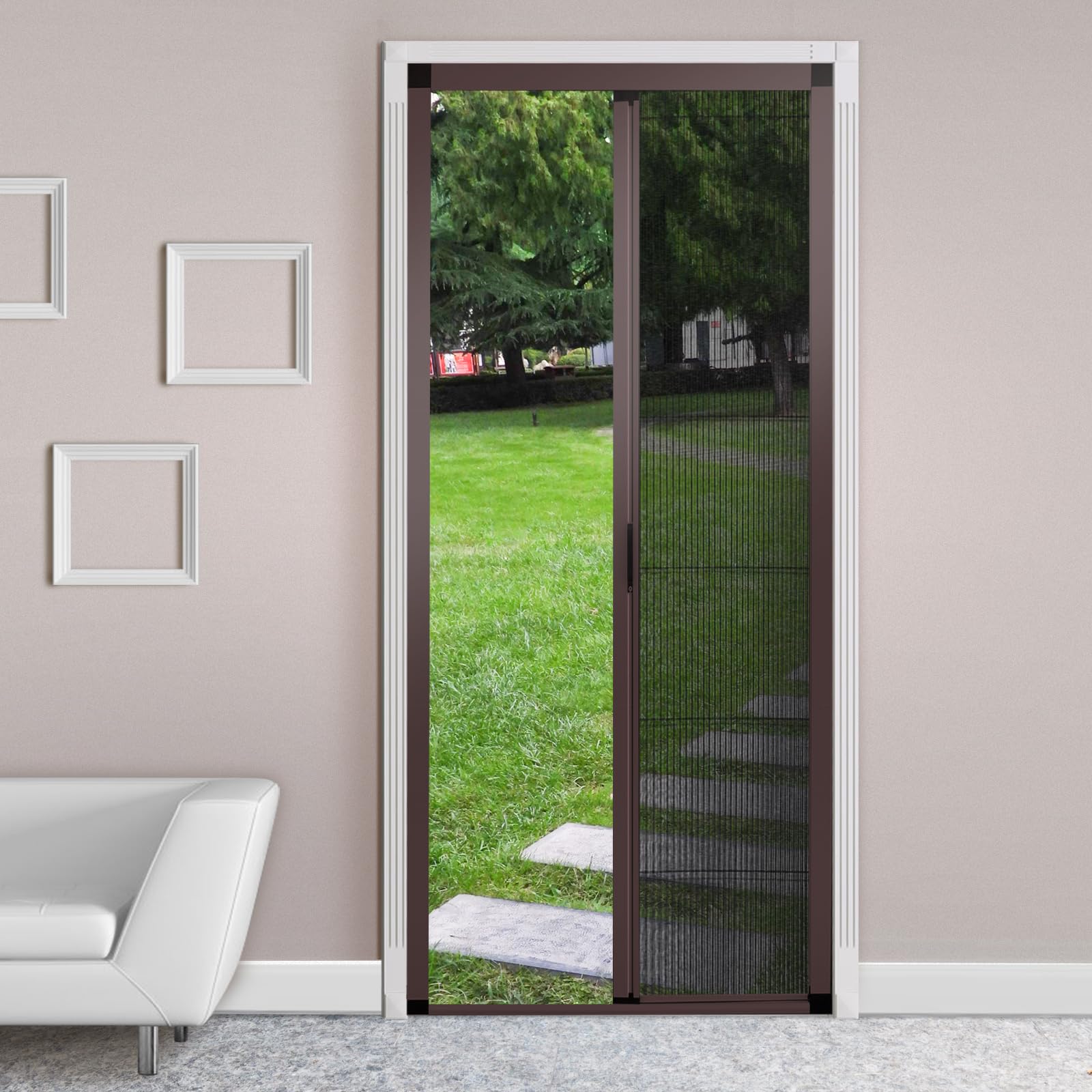 (Similar product) No-Drilling Retractable Screen Door, Folding Door with Aluminum Frame and Durable Mesh, Keeps Bugs Out, for Single or Double Door Customize Size(Brown