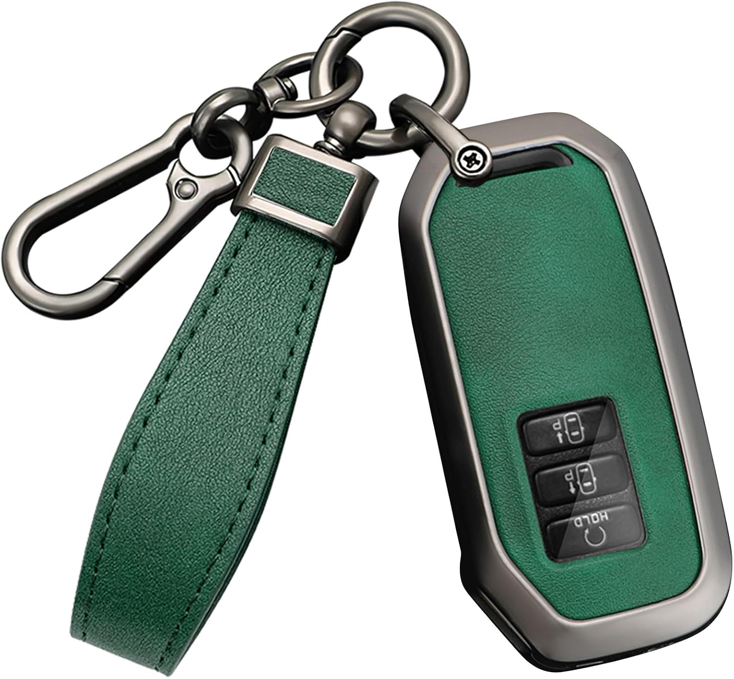 7 Button Key Case Cover Fit for Kia EV6 K5 Seltos Carnival Seven-Key Dl3 Mq4 Accessories with Keychains Alloy PU Leather Material Key Fob Cover-Black Green
