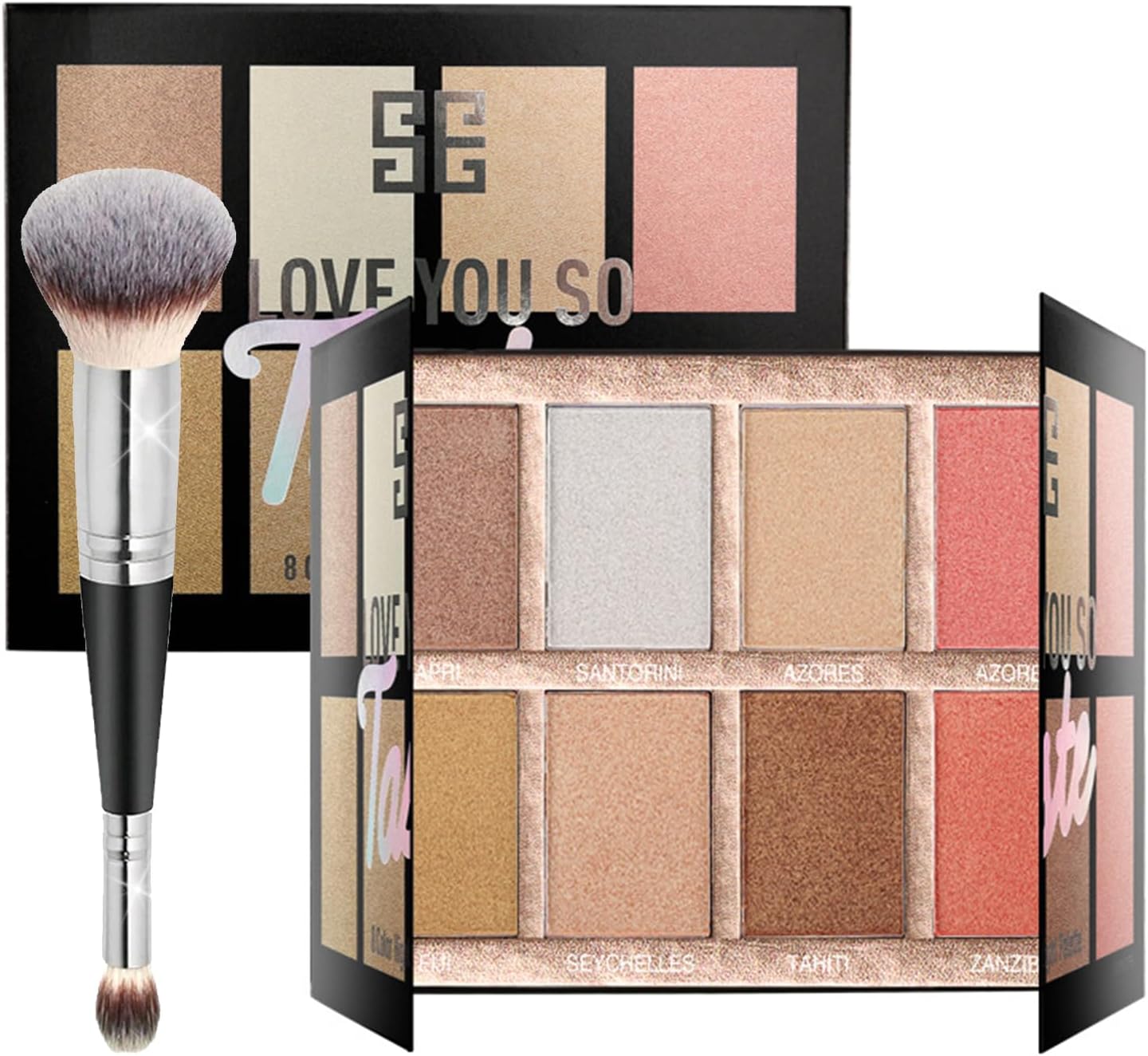 Welhammsae 8 Colors Blush Contour Highlighter Palette with Brush, Blush and Bronzer Powder Palette, Makeup Palette & Brush, Professional Facial Beauty Makeup for Women Girls