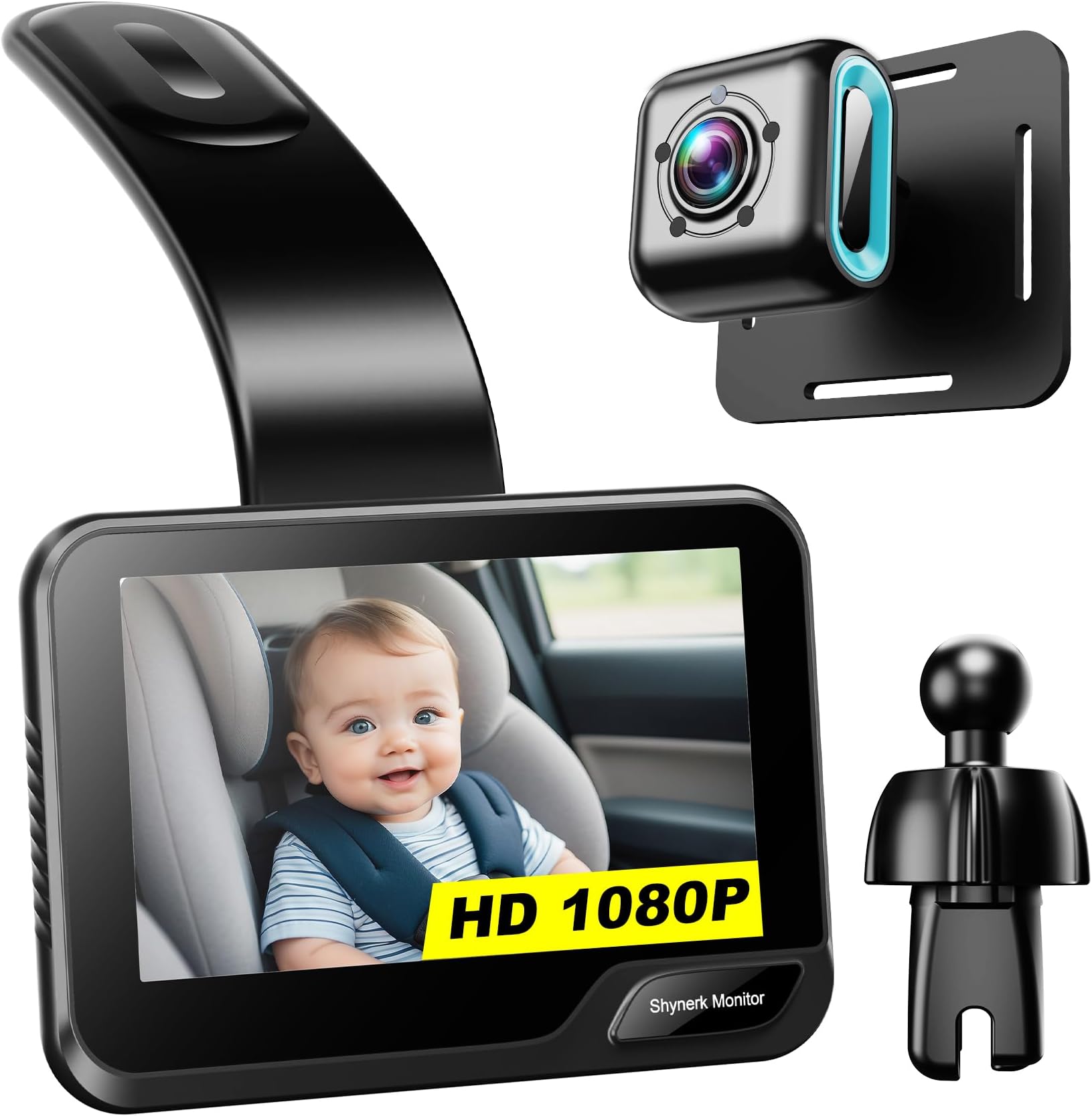 Baby Car Mirror, 4.3'' HD Night Vision Function Mirror Display, Wide View Baby Car Camera Monitor 1080P Rear Facing Car Baby Monitor, 360 Rotation Backseat Camera