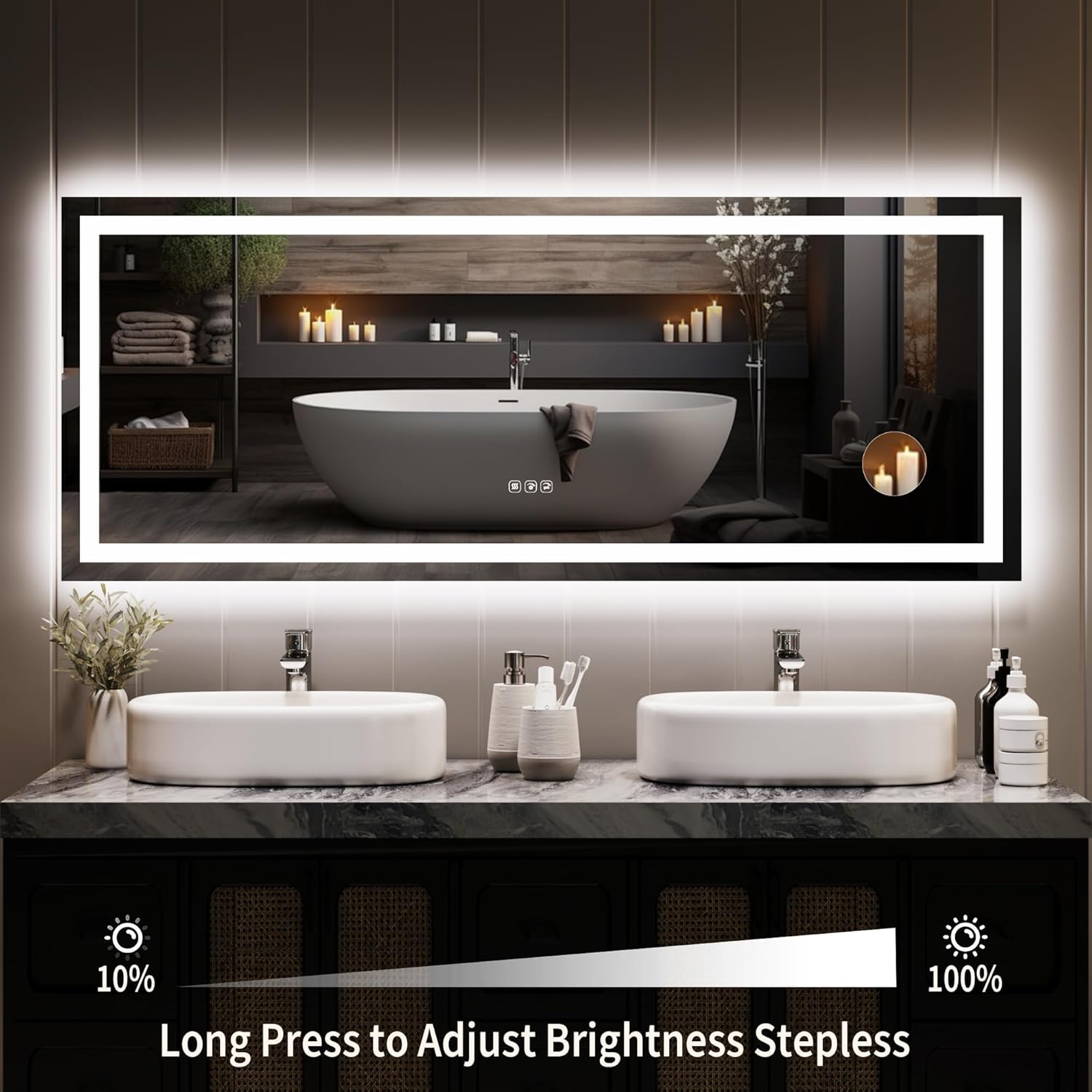 Mirror showing brightness adjustment from 10% to 100%