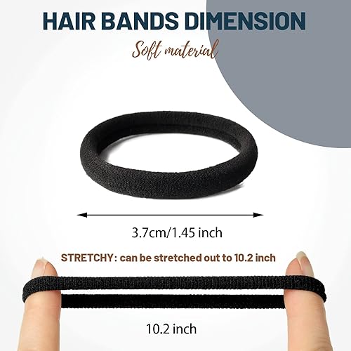 Miniatura 2 de Lazos negros para el cabello, 30 bandas gruesas sin costuras, bandas elásticas para el cabello que no dañan la cola de caballo para mujeres y niñas