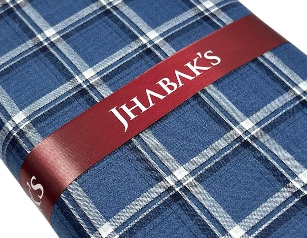 Image of JHABAK'S Cotton Blend Unstitched Checkered Fabric for Men - 2.35m Shirt Piece / 3m Kurta Piece - Width 36 Inches