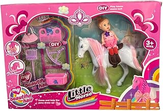 عروسة مع حصان واكسسوارات في صندوق