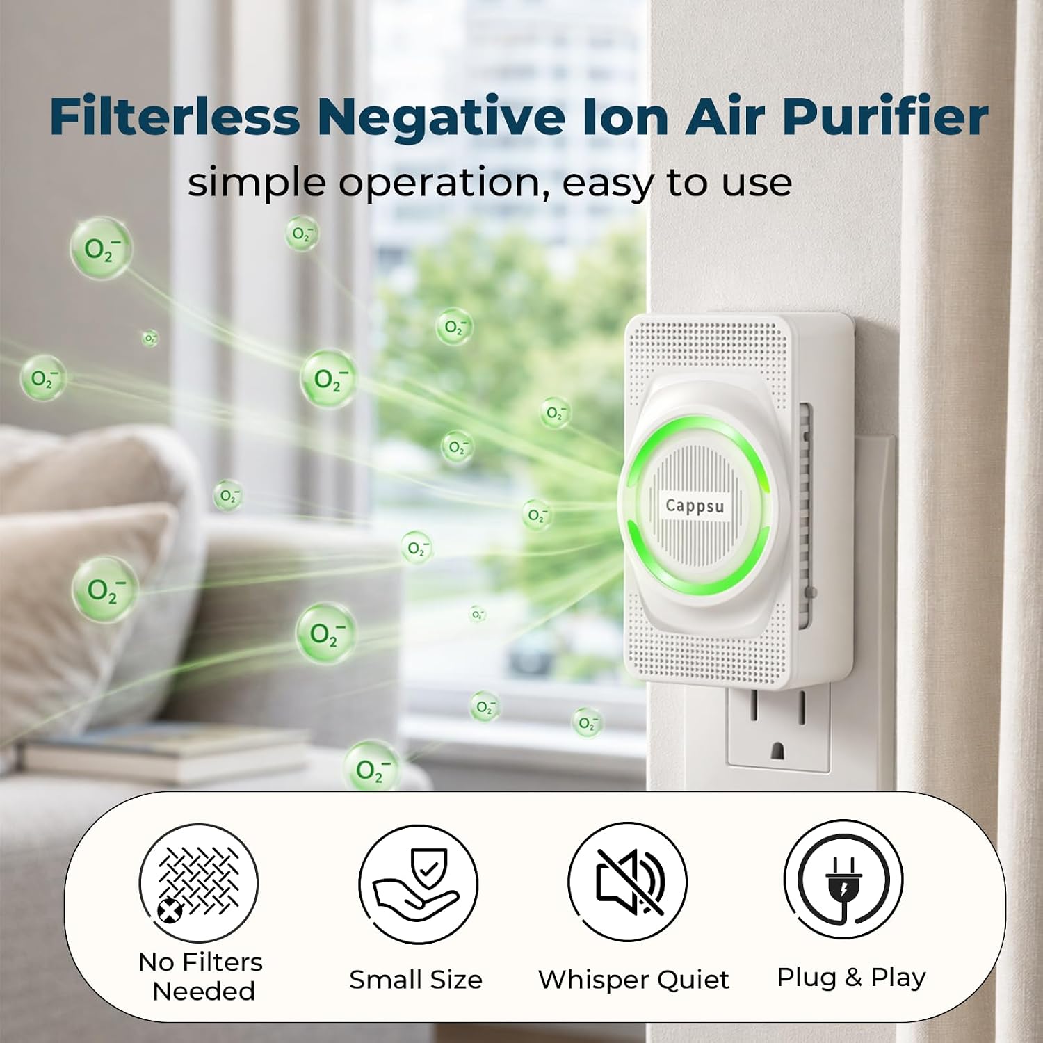 Air Ionizers for Home with 4-Emitter Ion Release System, 50M Ions/cm³, Plug-in Ionic Air Purifier, Filterless Negative Ion Generator for Bedroom, Kitchen, Bathrooms, Basements, etc (4-Pack)