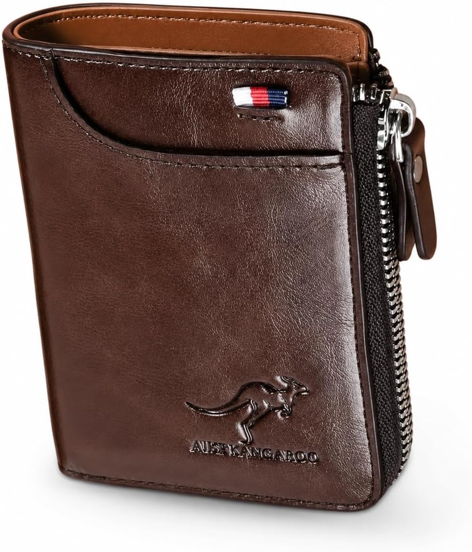 Carteira Masculina de Couro Antifurto Blindagem RFID Blocked Original em Couro PU Marrom – Blindada, Sofisticada e Compacta 12x10cm