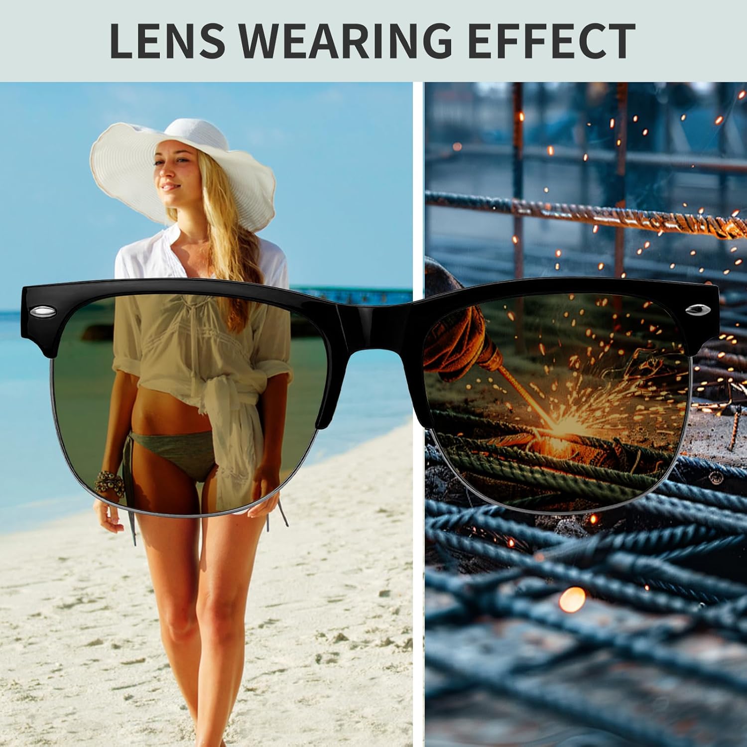 Driving Sunglasses for Men and Women Semi-Rimless Frame Amber Brown Lenses UV Protection Anti-Glare - Image 5