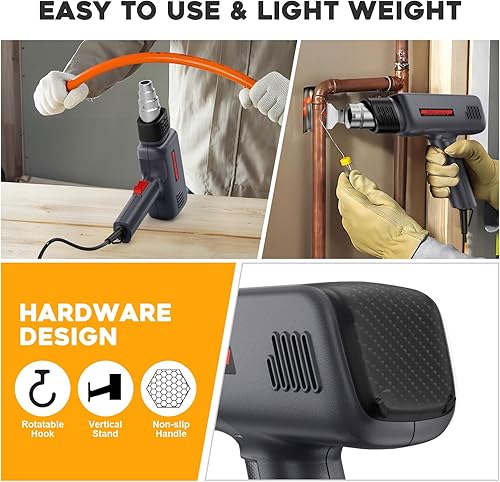 Miniatura 4 de Heat Gun, 1800W Professional Hot Air Gun 400℃ & 600℃ Dual-Temperature Settings, Overload Protection, Double Heating Wire Fast Heating, 6 Accessories