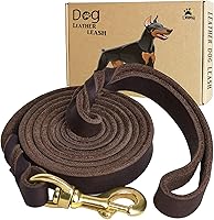 LWBMG Genuine Leather Dog Leash 6ft x 3/4in Heavy Duty Braided Training Leash for Large Medium Small Dogs