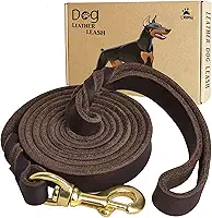 Coleira para cães de 1,8 m, coleira de couro forte e durável, coleira trançada de couro legítimo, coleira de couro macio e confortável para treinamento de cães grandes, médios e pequenos