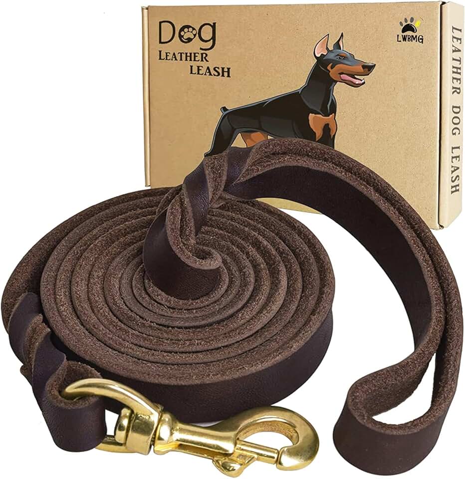 Coleira para cães de 1,8 m, coleira de couro forte e durável, coleira trançada de couro legítimo, coleira de couro macio e confortável para treinamento de cães grandes, médios e pequenos
