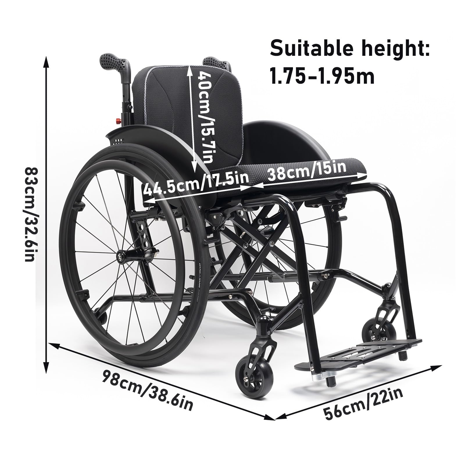 Silla De Ruedas Deportiva, Sillas De Ruedas Deportivas Manuales Plegables con Ruedas Desmontables,Ultraligera de Aleación de Aluminio,Transporte Fácil(Seat width 38cm/15in)