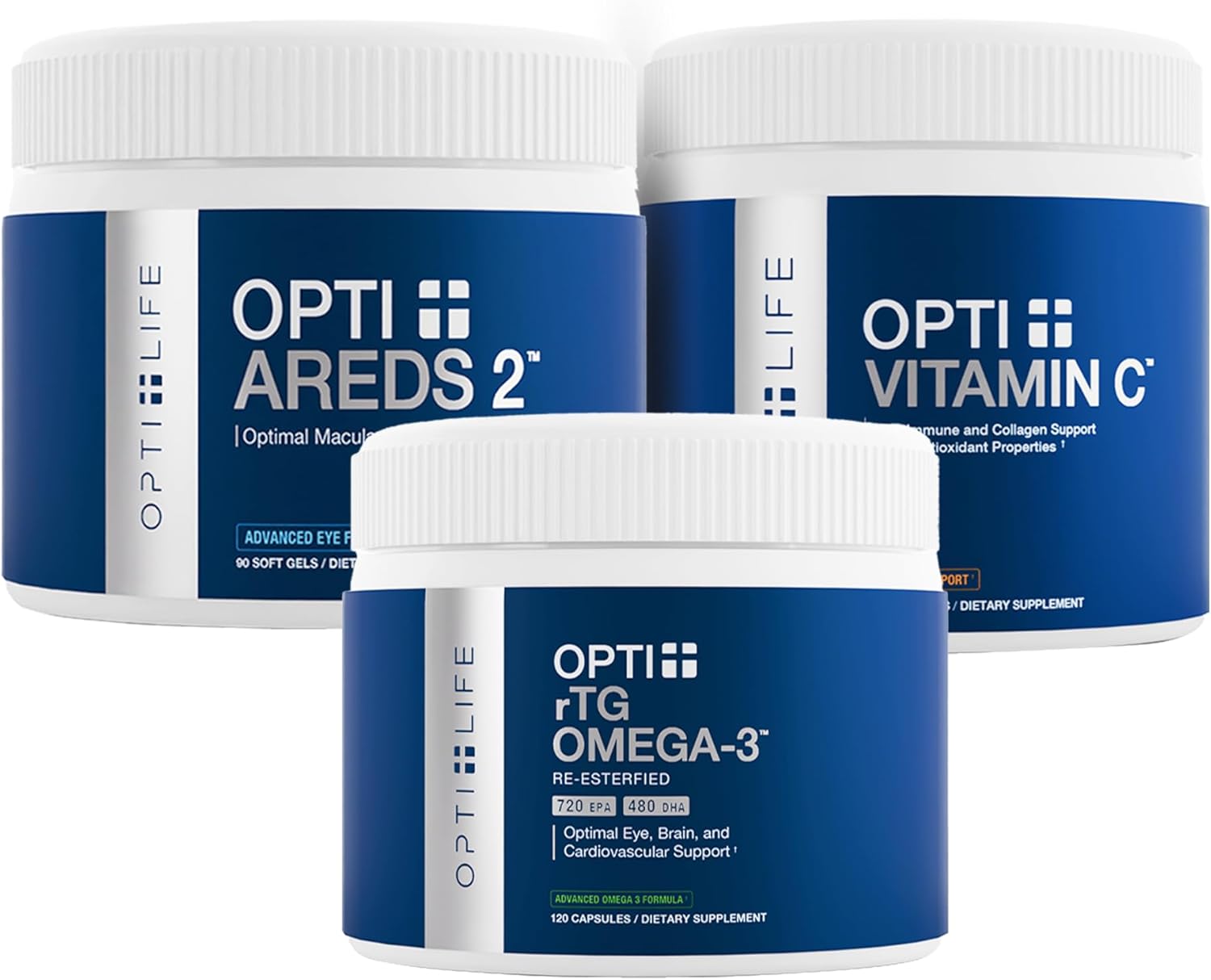 Opti + Eye & Vision Health Bundle - AREDS 2, rTG Omega-3 & Vitamin C Supplement Kit | Supports Macular Health, Eye Comfort & Antioxidant Eye Protection* | 3-Product Daily Vision Support Pack