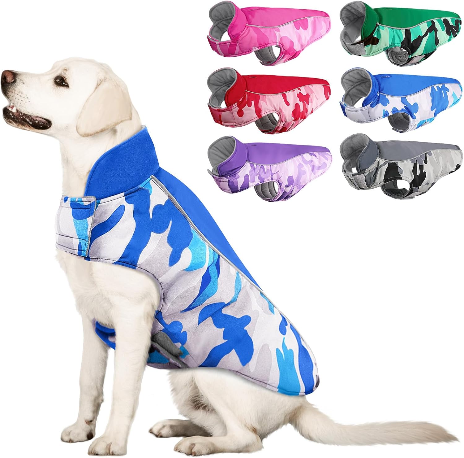 MORVIGIVE Camo Winter Dog Coat, Reversible Waterproof Dog Jacket Dog Cold Weather