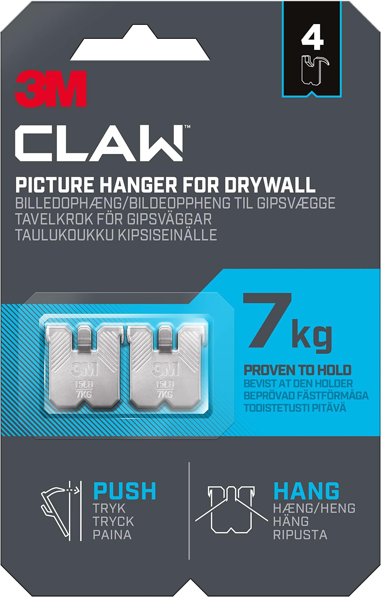 Plasterboard Picture Hanging Wall Hooks For Hanging Home Décor, 4 Hangers, Holds up to 7 kg - Ideal for Heavyweight Items