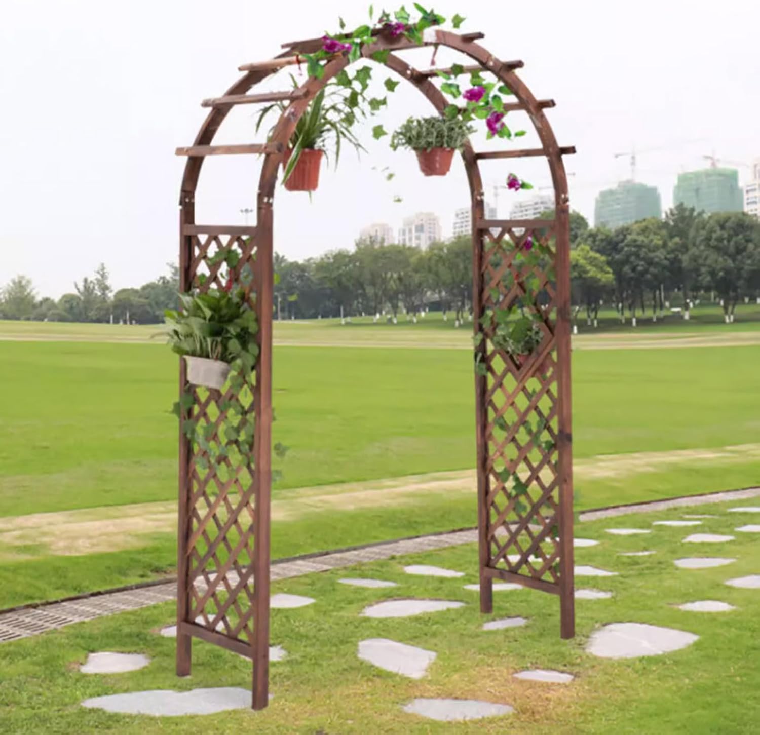 Wooden Garden Arbor,Garden Arch Trellis for Climbing Plants,Arch Backdrop Stand for Ceremony,Outdoor Wedding Arches Patio Trellis Pergola for Ceremony Party Lawn Backyard(4.5ft×7.4ft, White)