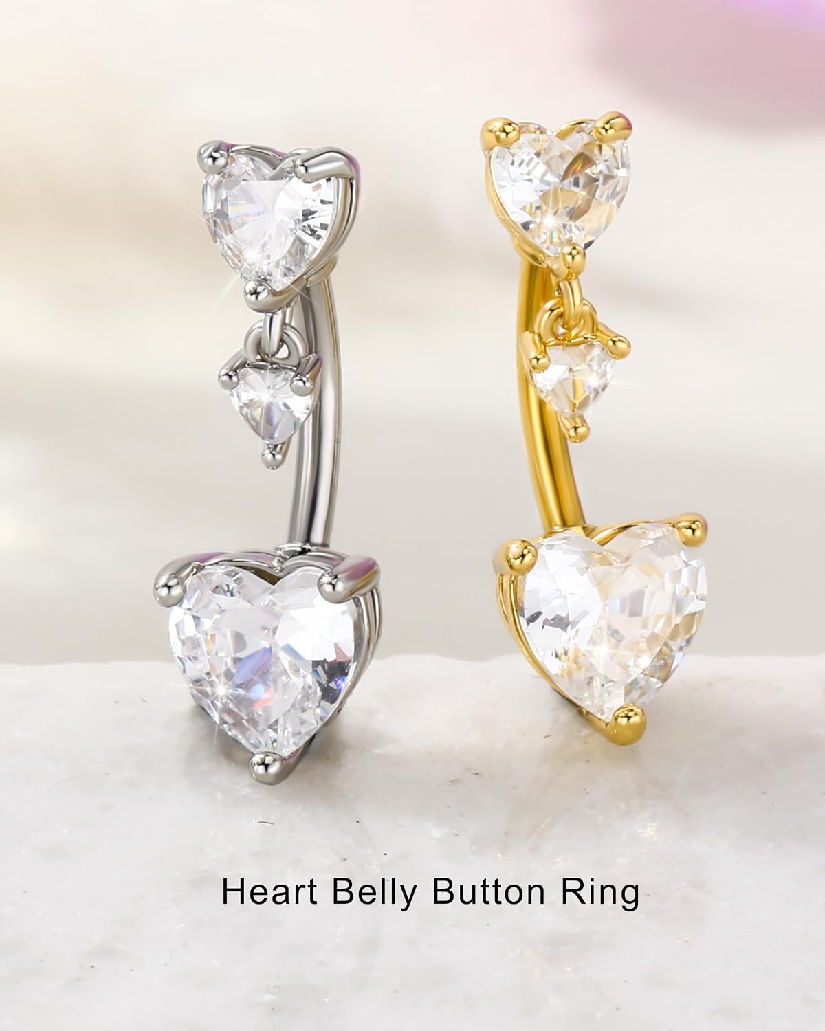 Jewseen Cute Heart Belly Button Rings 14G Dangle Reverse Belly Button Piercing for Women Gold Navel Ring 316L Surgical Steel Dainty Navel Piercing Jewelry