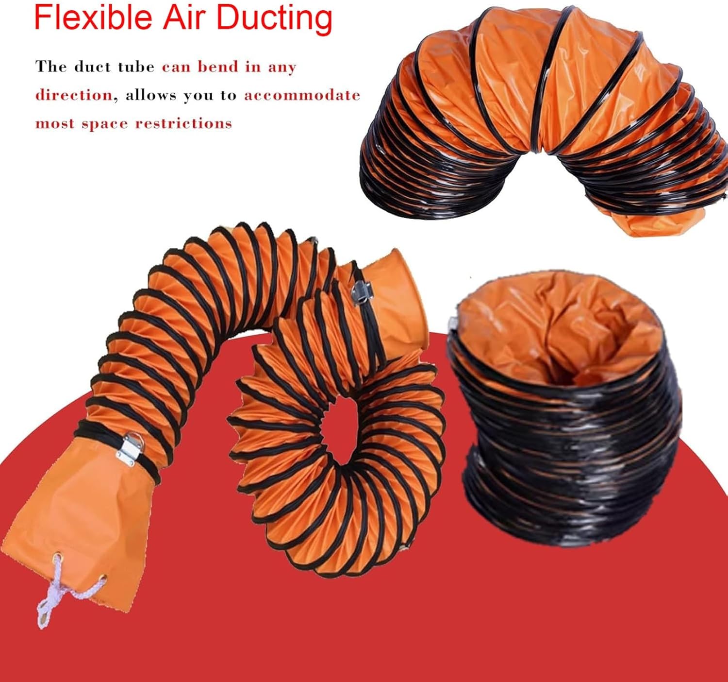 Flexible PVC Duct Hose 8-36 Inch with Adjustable Rope for Exhaust Fan and Utility Blower(L5mxID300mm)