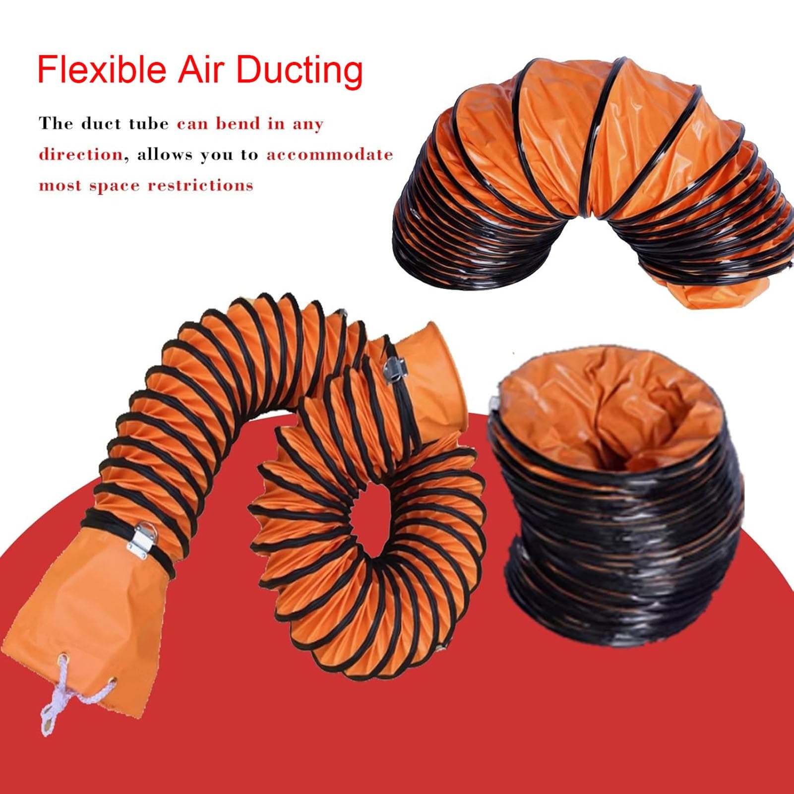 Tubo flessibile for canalizzazione in PVC con corda regolabile e anelli a forma di D for ventola di scarico - Resistente alle alte temperature, 1 pezzo(L10mxID200mm)