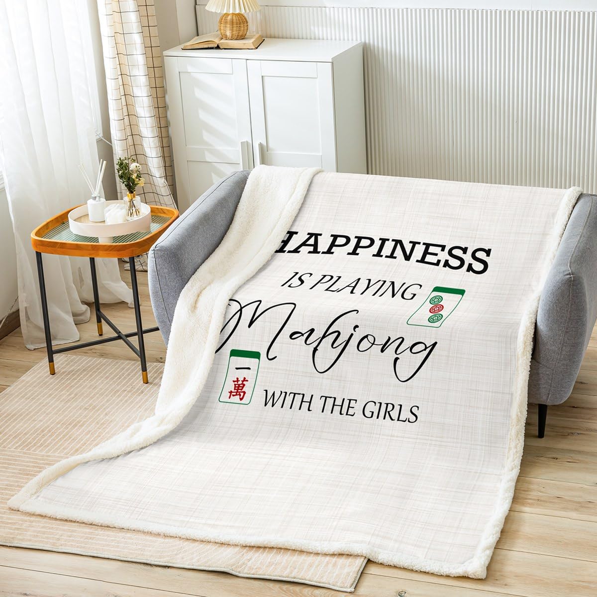 feelingyou Mahjong Throw Blanket Funny Mahjong Fleece Blanket Mahjong Lovers Bed Blanket for Couch or Bed Green Red White Blanket Soft Warm Lightweight for Kids Adults Women Gift(40x50 Inches)