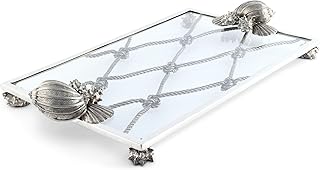 Pewter Marine Ocean Life Glass Tray 19 inch x 11.5 inch