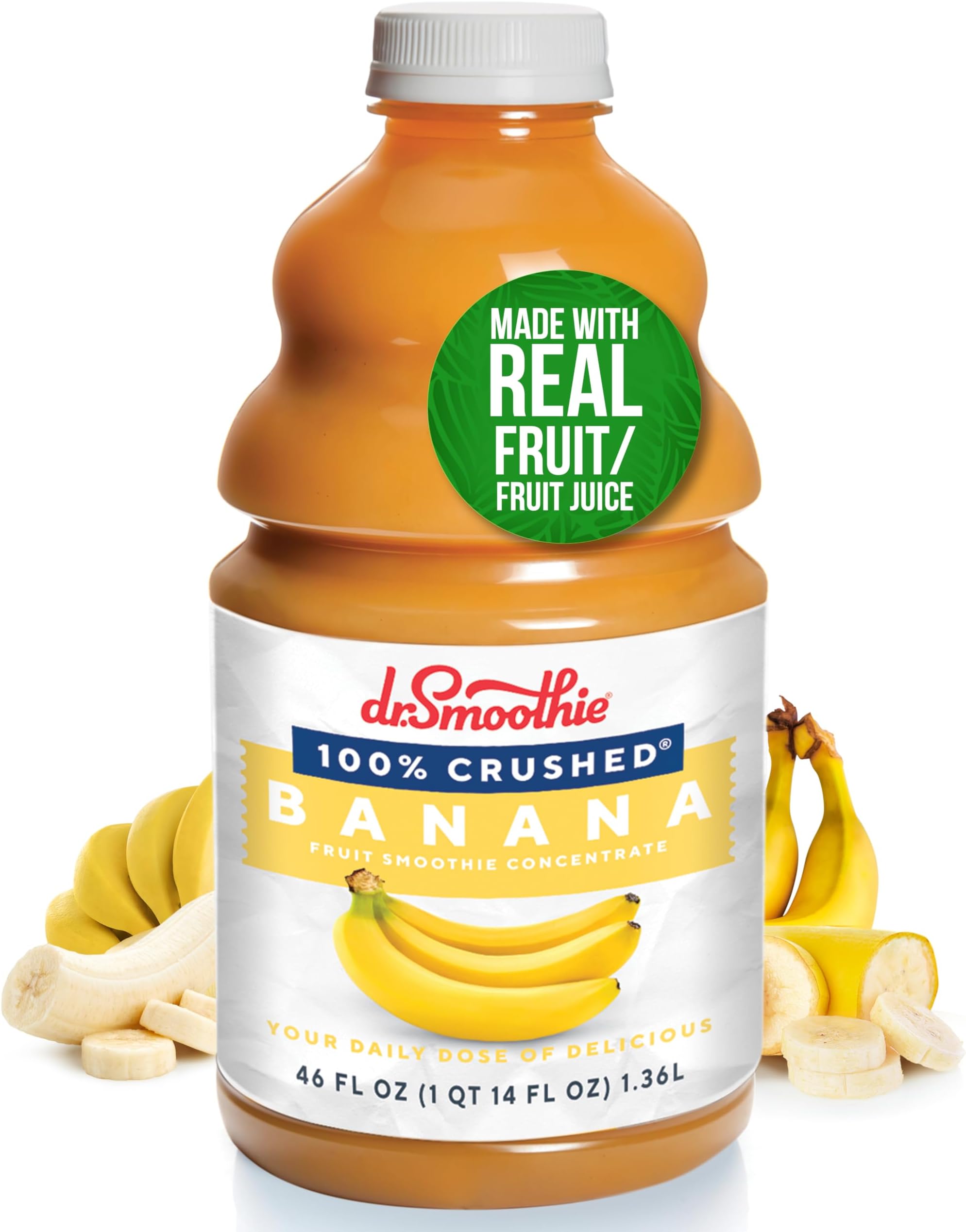 - 100% Crushed Banana – No Added Sugar, Made with Real Fruits/Fruit Juice – Vegan, No Artificial Colors or Flavors – Rich & Creamy Sweetness of Perfectly Ripe Bananas – 46 oz Bottle
