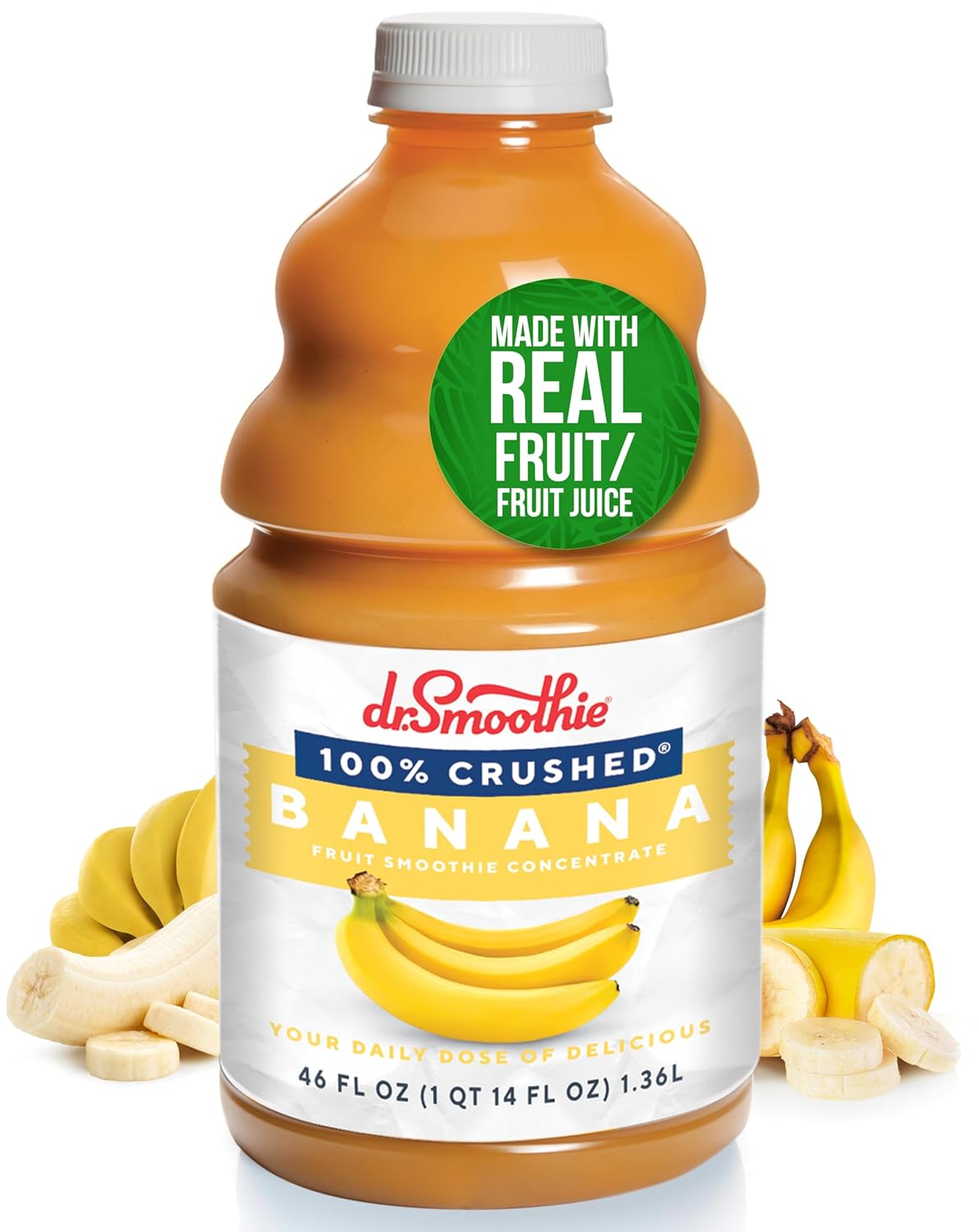 Dr. Smoothie 100% Crushed Banana Puree - No Added Sugar, Vegan Real Fruit, 46oz Shelf-Stable Bottle