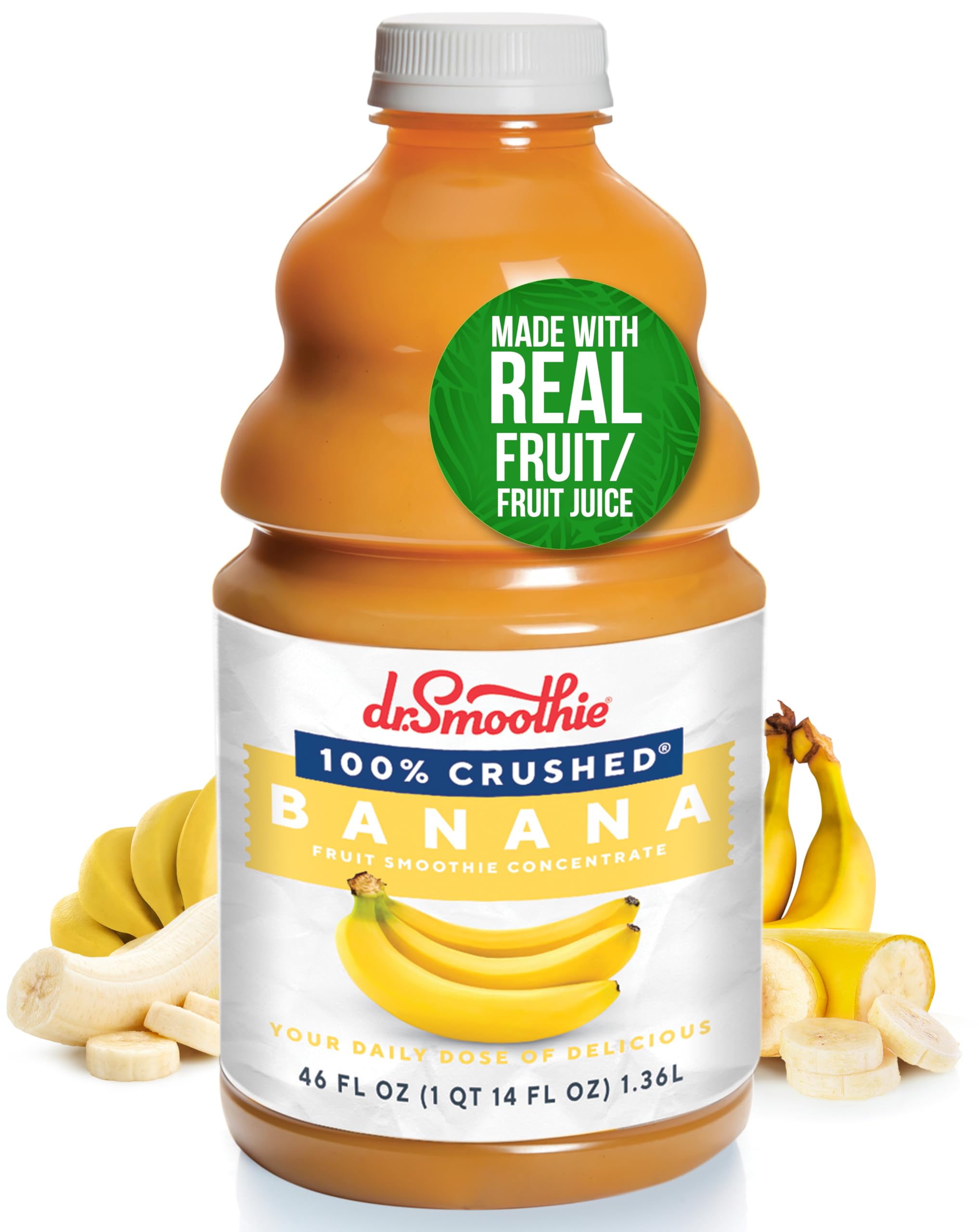 Dr. Smoothie 100% Crushed Banana – No Added Sugar, Made with Real Fruits/Fruit Juice – Vegan, No Artificial Colors or Flavors – Rich & Creamy Sweetness of Perfectly Ripe Bananas – 46 oz Bottle