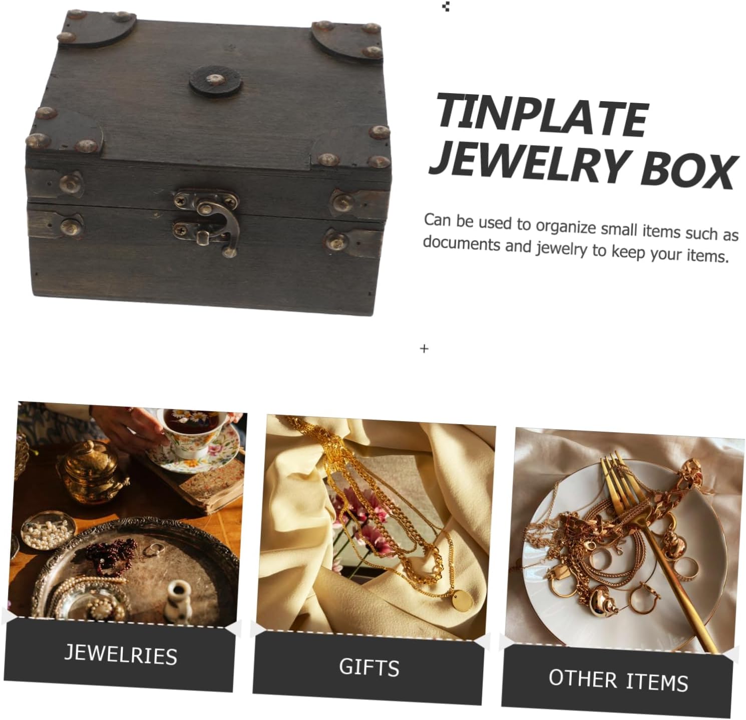 NOLITOY Vintage Wooden Storage Box with Lid for Jewelry and Small Items image 3