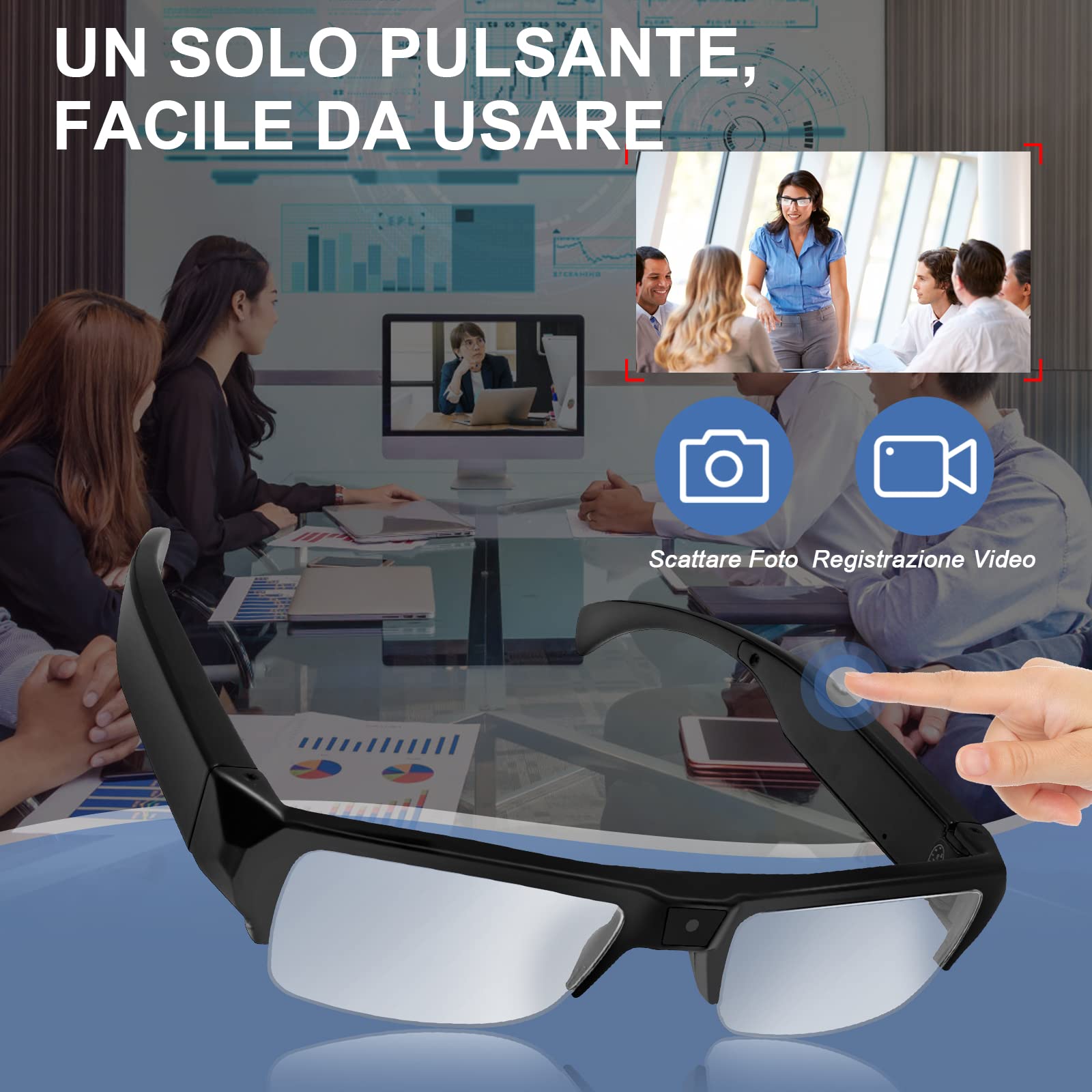 Telecamera Nascosta Occhiali, Mini Telecamera Spia Bicchieri 1080P HD Microcamera Spia Sport Fotocamera Invisibile per Registrazione Video Scattare Foto