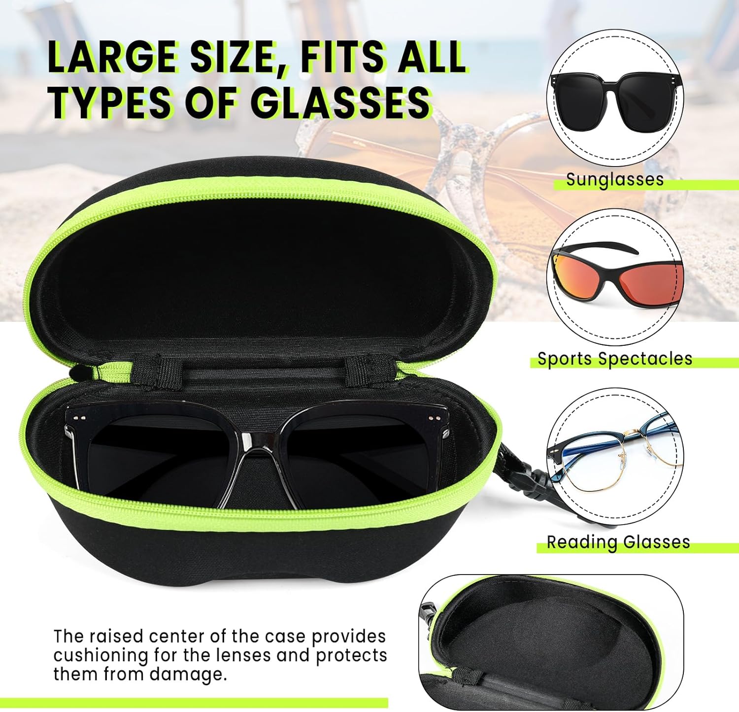 INNOLIFE Zipper Hard Shell Sunglasses Cases, Portable Travel Eyeglasses Cases with Plastic Hook for Men Women - Image 4