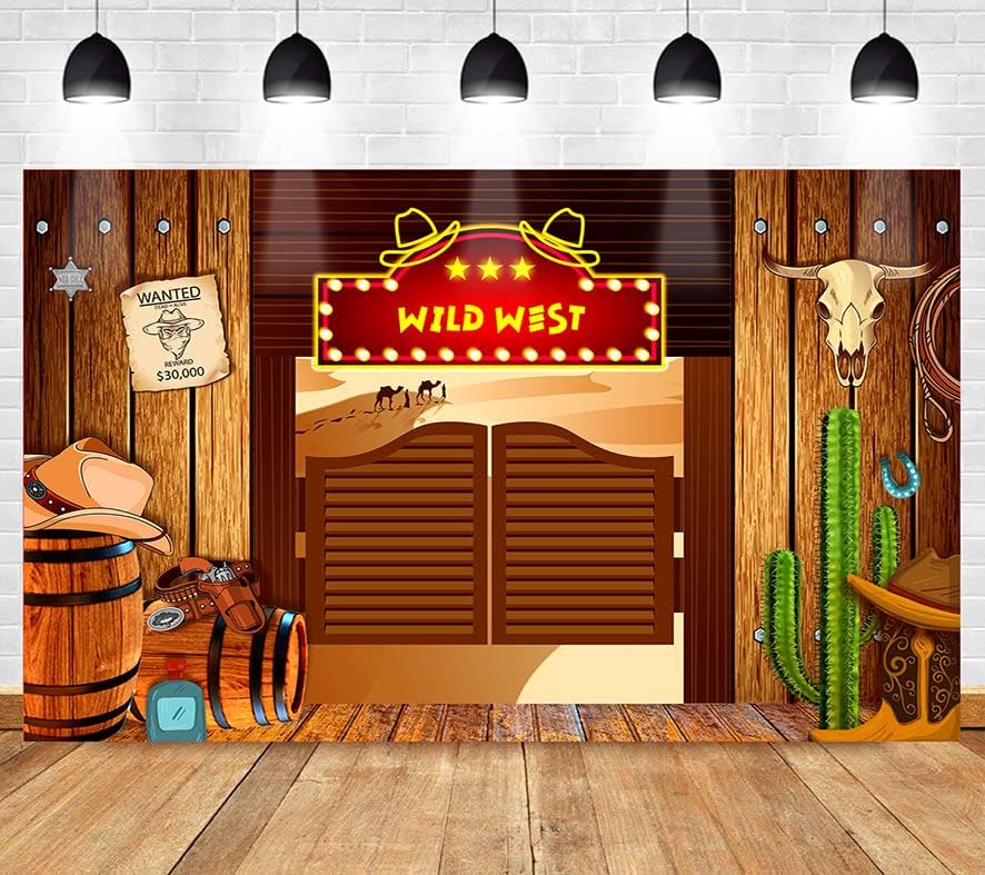 Miniatura 2 de MEETSIOY - Telón de fondo para fiesta de vaqueros occidentales sombrero de recompensa con pistola fondo de fotografía diseño de calavera cactus vino