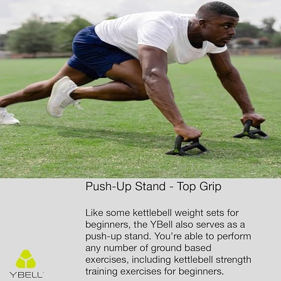 YBell Pro Series 3-in-1 Dumbbell, Kettlebell and Push Up Stand Workout Equipment | Commercial Grade Powder Coated Surface | Perfect for Strength Training & Conditioning Workouts | 10lbs