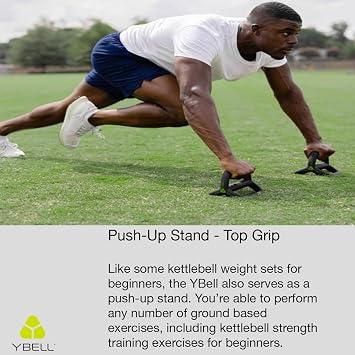 YBell Pro Series 3-in-1 Dumbbell, Kettlebell and Push Up Stand Workout Equipment | Commercial Grade Powder Coated Surface | Perfect for Strength Training & Conditioning Workouts | 10lbs