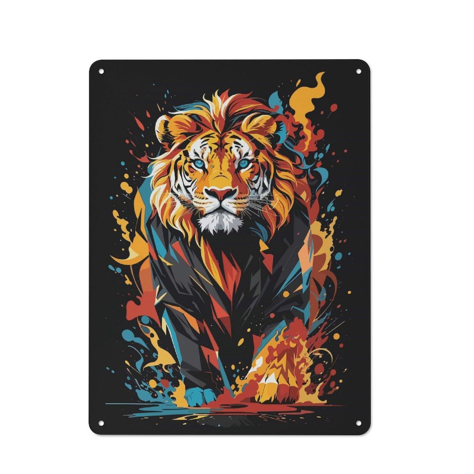 Colorful Lion Vintage Metal Wall Decor 40x30cm, Metal Gift Sign for Hallway, Home Bar, Garage Or Study