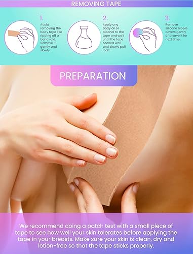 Miniatura 5 de Cinta de senos boobytape para levantamiento de senos con 4 piezas de brasier adhesivo de silicona, 36 cintas de moda, cinta corporal, cinta de